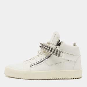 Pre Owned Giuseppe Zanotti White Leather Spikes High Top Sneakers Size 46