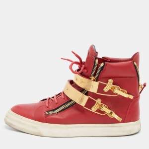 Giuseppe Zanotti Red Leather Double Zipper High Top Sneakers Size 43