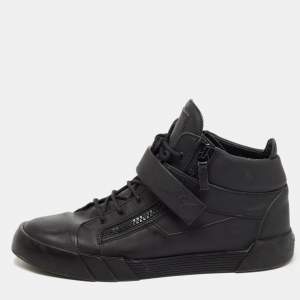 Giuseppe Zanotti Black Matte Leather High Top Lace Up Sneakers 46