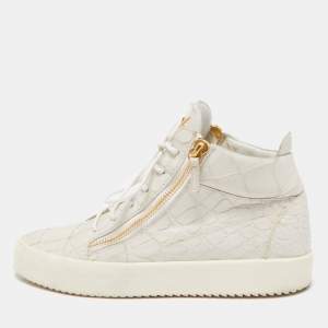 Giuseppe Zanotti Grey Croc Embossed Leather Kriss High Top Sneakers Size 43