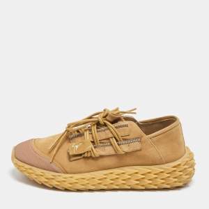 Giuseppe Zanotti Brown Nubuck Leather and Mesh Urchin Low Top Sneakers Size 43 