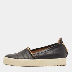 Giuseppe Zanotti Black Croc Embossed Leather Slip On Sneakers Size 44