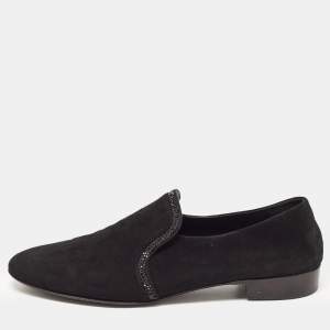 Giuseppe Zanotti Black Suede Embellished Slip On Loafers Size 46