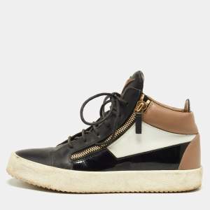 Giuseppe Zanotti Tricolor Leather and Patent High Top Sneakers Size 41.5