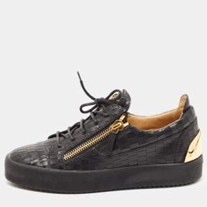 Giuseppe Zanotti Black Croc Embossed Leather London Low Top Sneakers Size 41