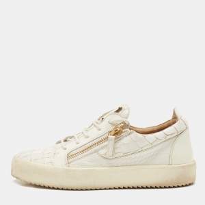 Giuseppe Zanotti White/Gold Python Embossed Leather Dona Low Top Sneakers Size 40.5