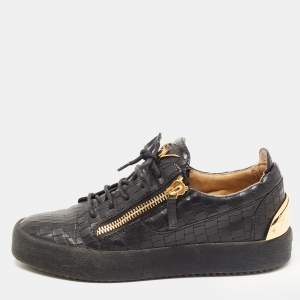 Giuseppe Zanotti Black Croc Embossed Leather May London Low Top Sneakers Size 40