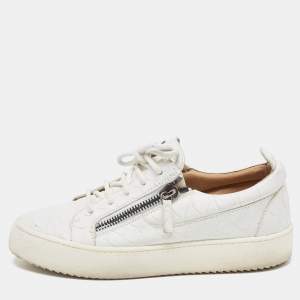 Giuseppe Zanotti White Python Embossed Leather Low Top Sneakers Size 40