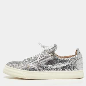 Giuseppe Zanotti Silver Coarse Glitter Frankie Sneakers Size 45