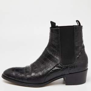 Giuseppe Zanotti Black Croc Embossed Leather Chelsea Boot Size 44