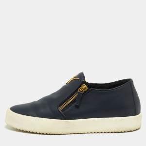 Giuseppe Zanotti Blue Leather Eve Double Zip Low Top Sneakers Size 43
