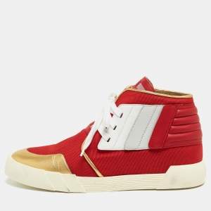 Giuseppe Zanotti Red/Gold Canvas and Leather Foxy London High Top Sneakers Size 45