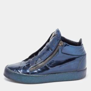 Giuseppe Zanotti Metallic Blue Leather High top Sneakers Size 42