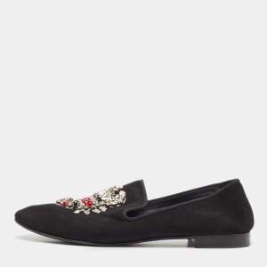 Giuseppe Zanotti Black Suede Crystal Embellished Smoking Slippers Size 44
