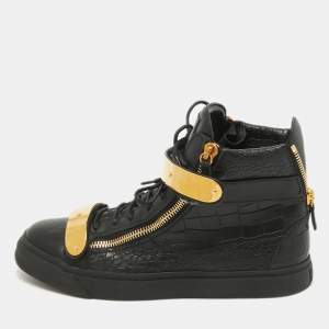 Giuseppe Zanotti Black Croc Embossed Leather High Top Sneakers Size 44