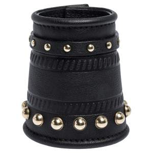 Givenchy Black Embossed Leather Studs Wide Buckle Cuff Bracelet