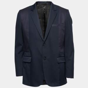 Givenchy Navy Blue Cotton Contrast Single-Breasted Blazer XL