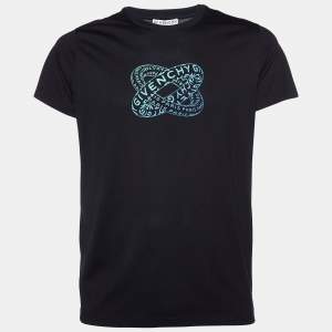 Givenchy Black Infinity Rings Logo Print Cotton Regular Fit T-Shirt XXS