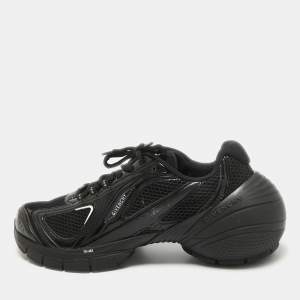 Givenchy Black Faux Leather and Mesh Lace Up Sneakers Size 44