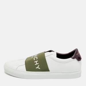 مملوكة مسبقًا Givenchy White/Green Elastic and Leather Urban Street Slip On Sneakers Size 43