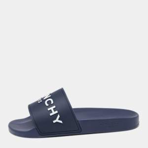 Givenchy Navy Blue Rubber Logo Slides Size 41
