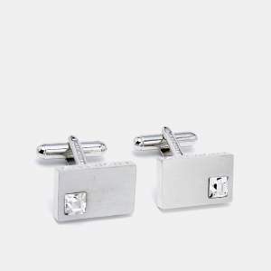 Givenchy Silver Tone Crystal Embedded Rectangle Cufflinks