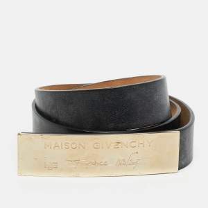 Pre Owned Givenchy Logo Plague L Belt Black Leather