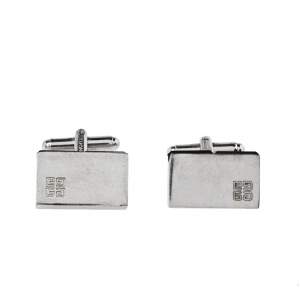 Givenchy Silver Tone Crystal Embedded Rectangle Cufflinks