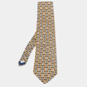 ربطة عنق جيفنشي فينتدج حرير أزرق وأصفر نقشة زهور 
