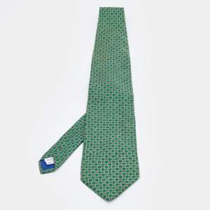 Givenchy Gentleman Green Geometric Printed Silk Traditional Tie