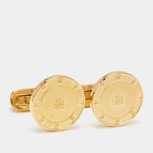Givenchy Gold Tone Logo Round Cufflinks