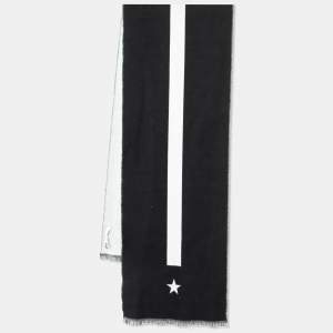 Givenchy White & Black Star Striped Wool Reversible Scarf