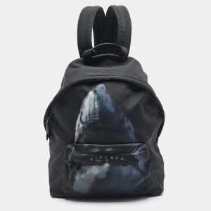 Givenchy Black Leather and Nylon Shark Print Backpack