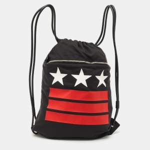 Givenchy Black Nylon Stars Stripes Drawstring Backpack
