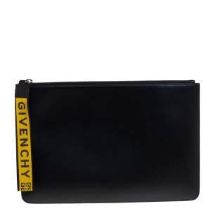 Givenchy Black Coated Canvas Large 4G Wrist Strap Pouch