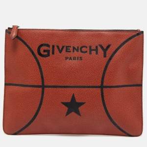 Givenchy Brick Red Pebbled Leather Basketball Clutch
