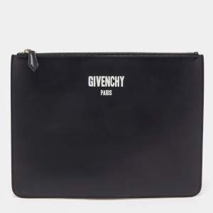Givenchy Black Leather Logo Flat Zip Pouch