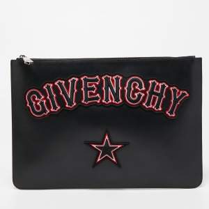 Givenchy Black Leather Embroidered Zip Pouch