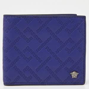 Versace Indigo Greca Embossed Leather Bifold Wallet