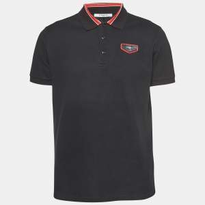 Givenchy Black Leather Patch Cotton Pique Polo Shirt L