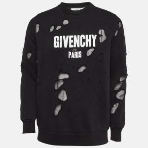 Givenchy Black Logo Print Cotton Distressed Sweatshirt S