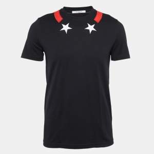 Givenchy Black Cuban Tape Star Collar Cotton T-Shirt S