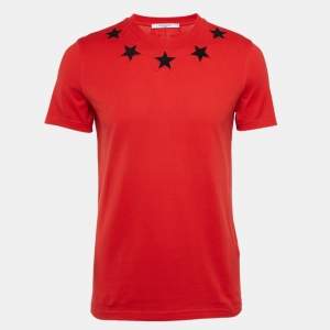 Givenchy Red Cotton Knit Star Patchwork T-Shirt S