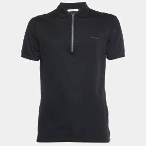 Givenchy Black Cotton Knit Zip Detailed Short Sleeve Polo T-Shirt L