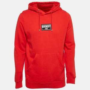 Givenchy Red Cotton Knit Hooded Sweatshirt XS