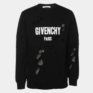 Givenchy Black Distressed Cotton & Mesh Inset Logo Printed Sweatshirt XS
