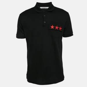 Givenchy Black Stars Embroidered Pique Polo T-Shirt L