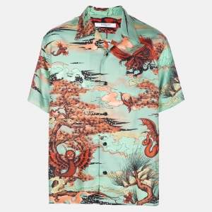 Givenchy Green Printed Silk Short Sleeve Shirt XXL