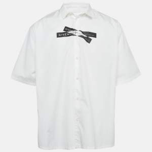 Givenchy x Brown 50 White Logo Tape Print Cotton Shirt L 