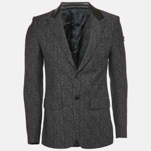 Givenchy Black Herringbone Wool Single Breasted Blazer S